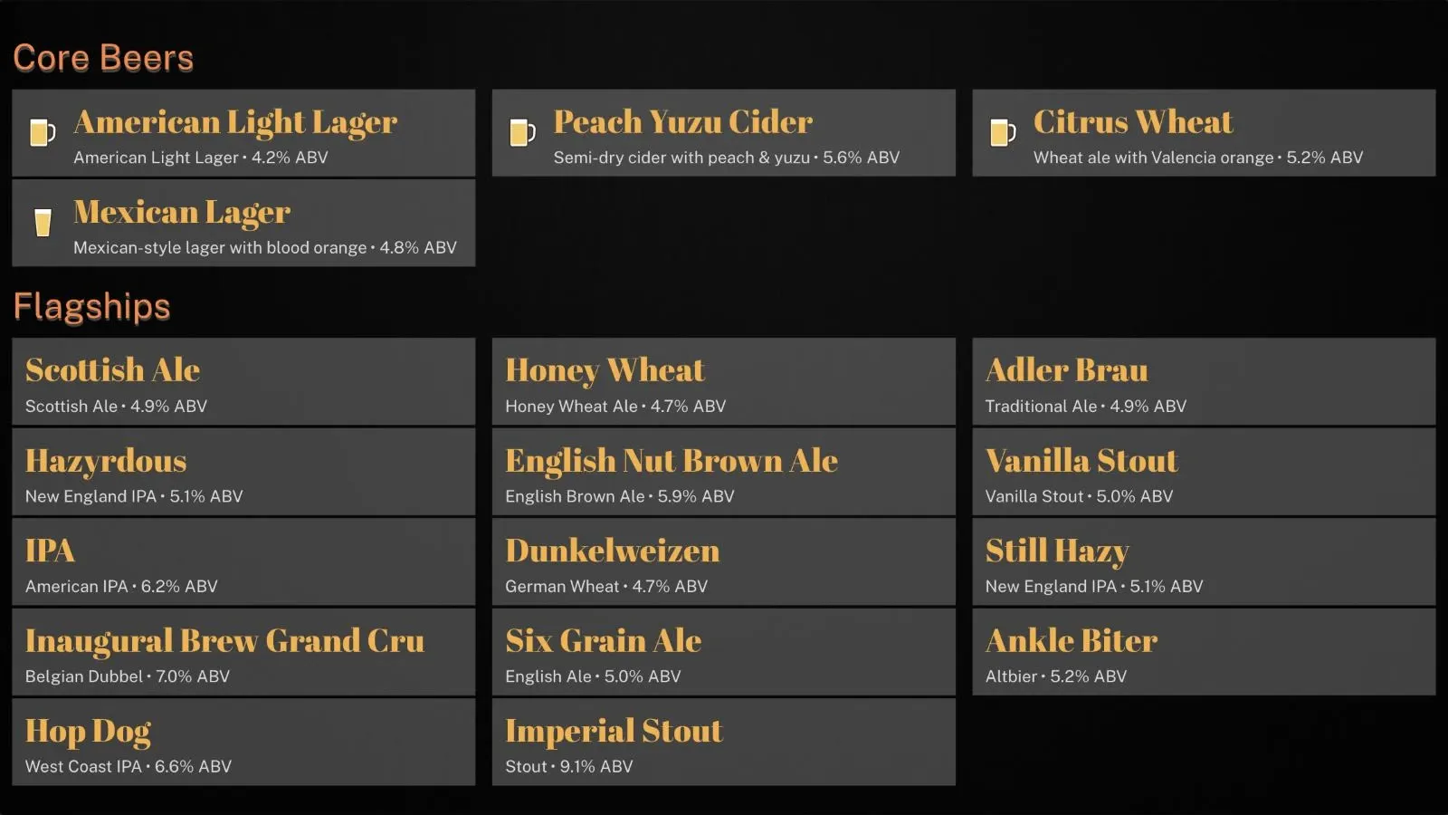 Small improvements: the same beer board with every suggestion accepted, so beer names are much bigger, category names use one clean font and the boxes fill the screen