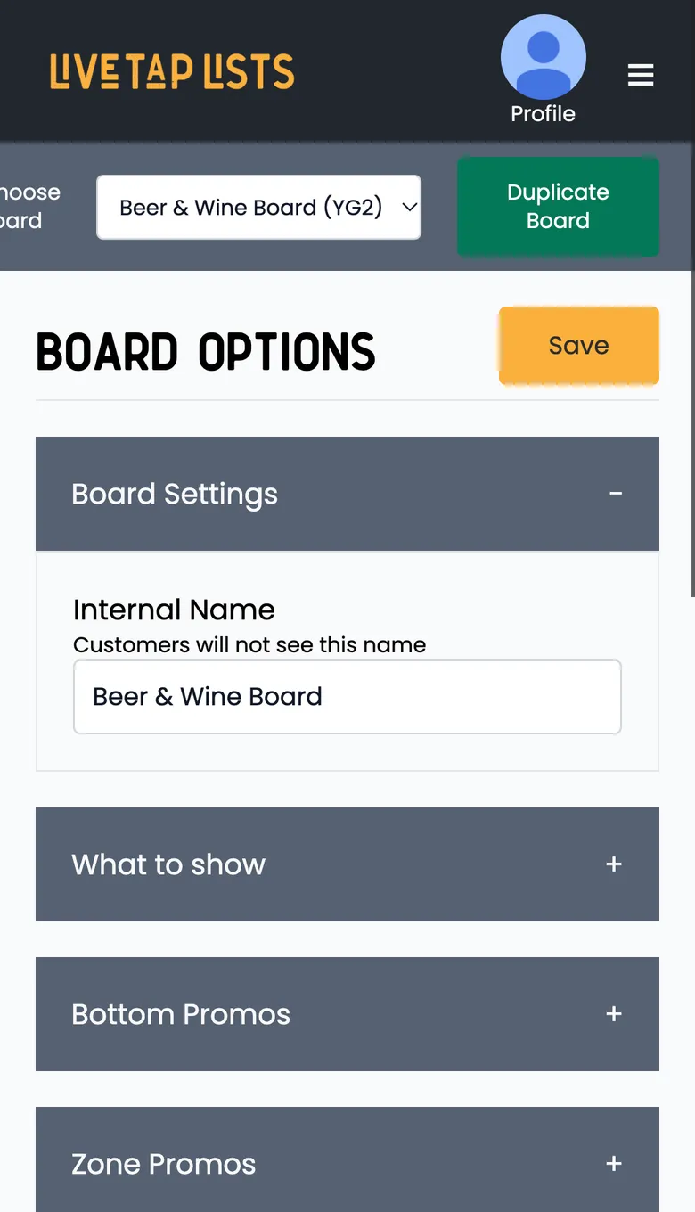 Before: the board editor on a phone, with the switcher cut off at the edge of the screen