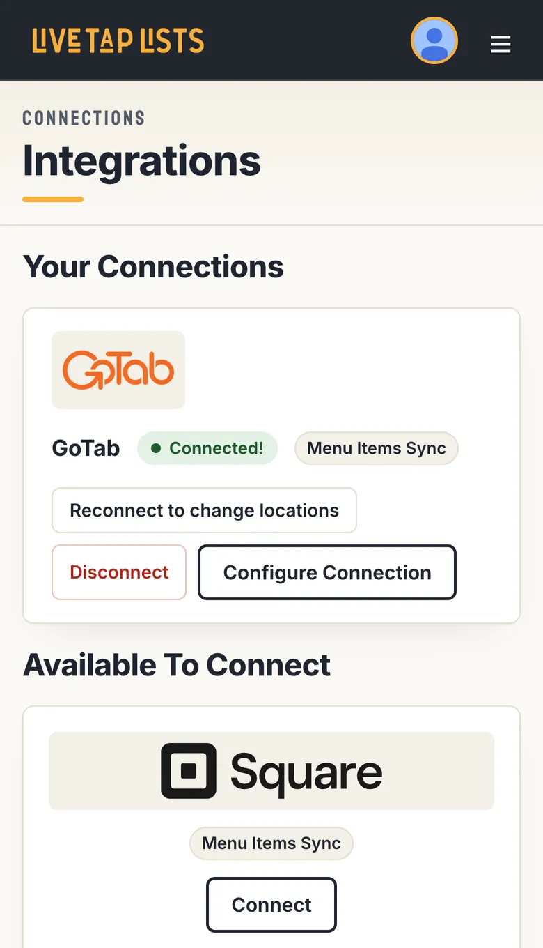 After: Integrations on a phone, with the connection card using the full width